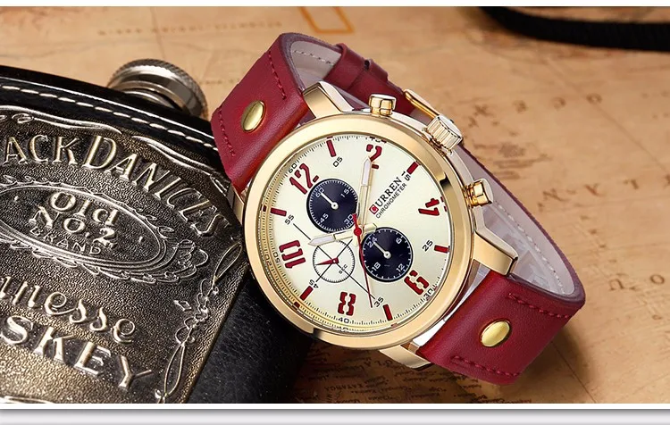 Оригинальные мужские спортивные водонепроницаемые кварцевые часы CURREN от ведущего бренда, Модные Военные роскошные кожаные Наручные часы relogio masculino 8192