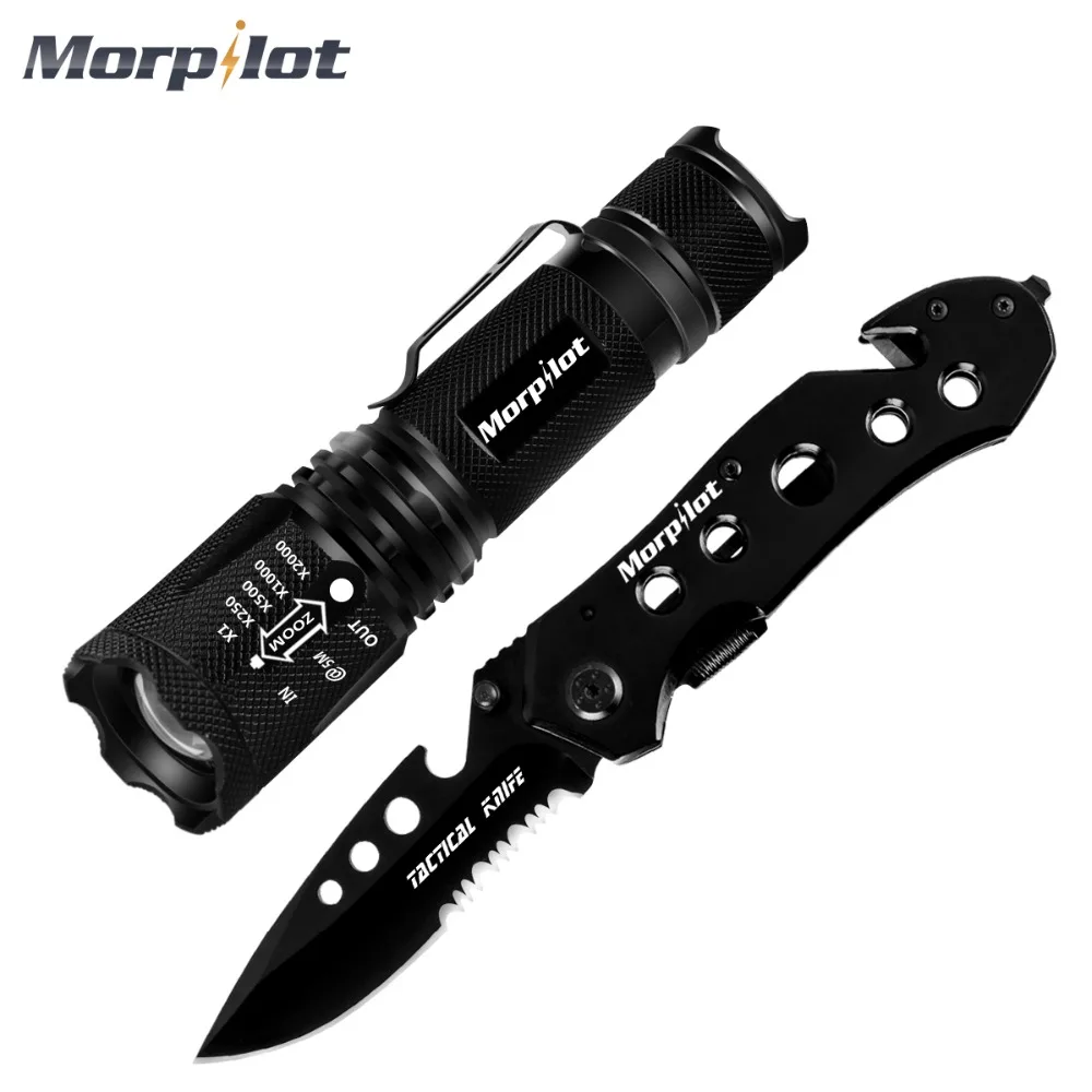 Morpilot Tactical Flashlight Pocket Knife Set Tactical LED Torch 5 Mode Portable Handheld