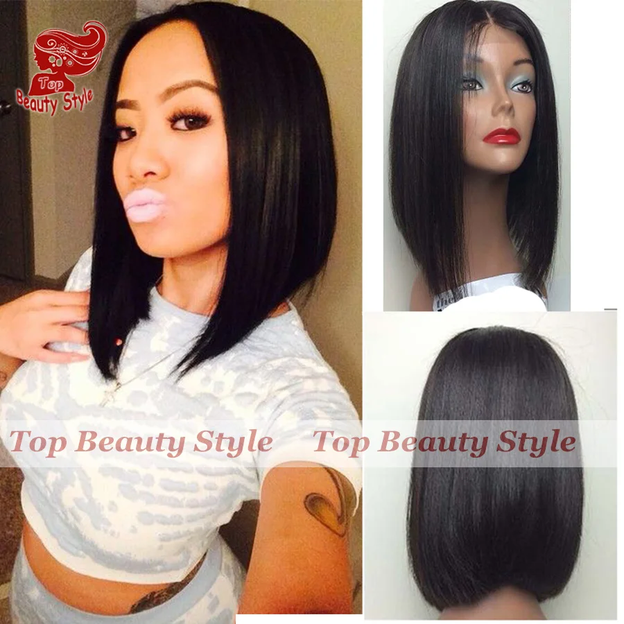 Fashion Free Shipping Silky Straight Short Cut Bob Wigs With Baby Hair Heat Resistant Synthetic Lace Front Wig For Black Women