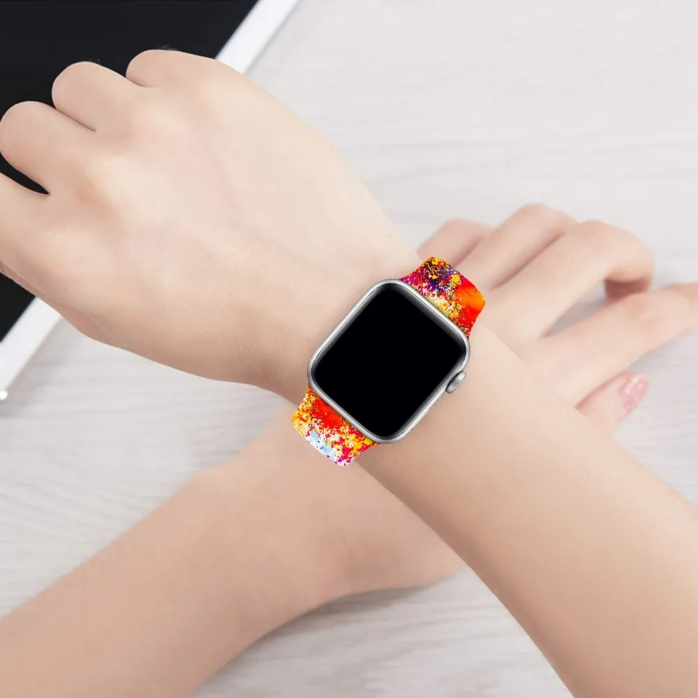 Ленты с цветами для Apple Watch 38 мм 40 мм 42 мм 44 мм, силиконовый шаблон Печатный сменный ремешок браслет для iWatch серии 4 3 2 1