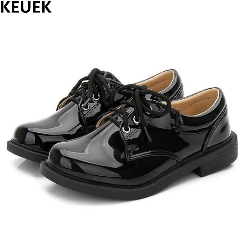 New Boys Leather Shoes Black Patent Leather British style 2018 Student Dress Shoes Kids Flat with Breathable Baby Shoes 018
