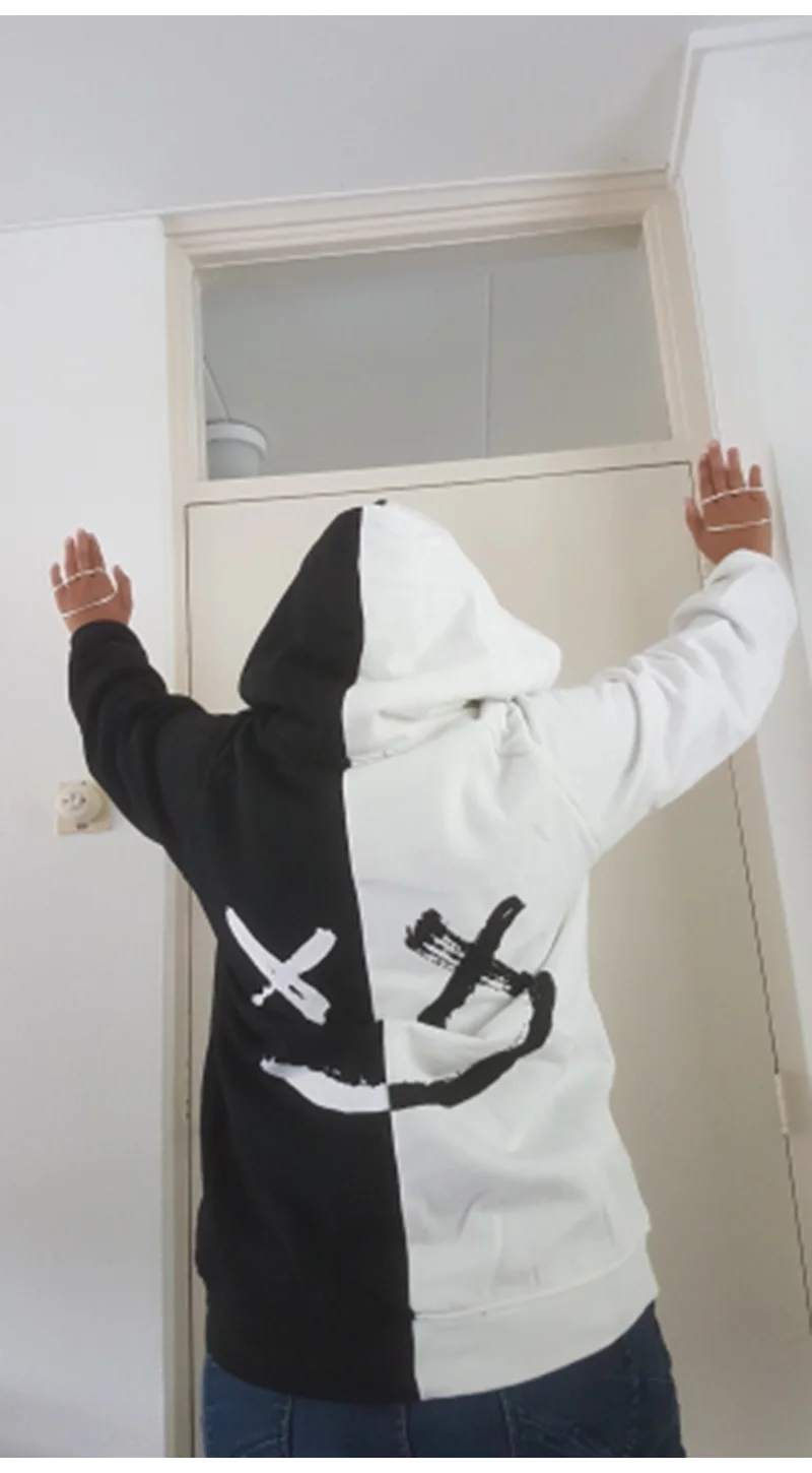 Aolamegs Hooded Sweatshirts Men Women Patchwork Smile Print Hoodie Fashion Casual Hip Hop Streetwear Contrast color Men Clothing (188882)
