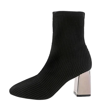 

women socking boots fashion high heel socking knitting upper metal heel ladies shoes zapatos de muje for confortable women boots