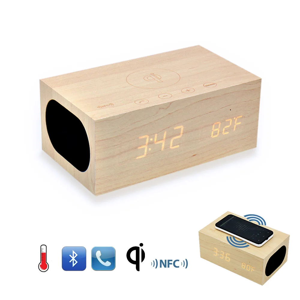 Prix pour D'origine X5 QI Sans Fil De Charge Bois Horloge Bluetooth Haut-Parleur avec NFC, Double USB Chargeur, Alarme Horloge, Température mains libres Téléphone Prix pour D'origine X5 QI Sans Fil De Charge Bois Horloge Bluetooth Haut-Parleur avec NFC, Double USB Chargeur, Alarme Horloge, Température mains libres Téléphone