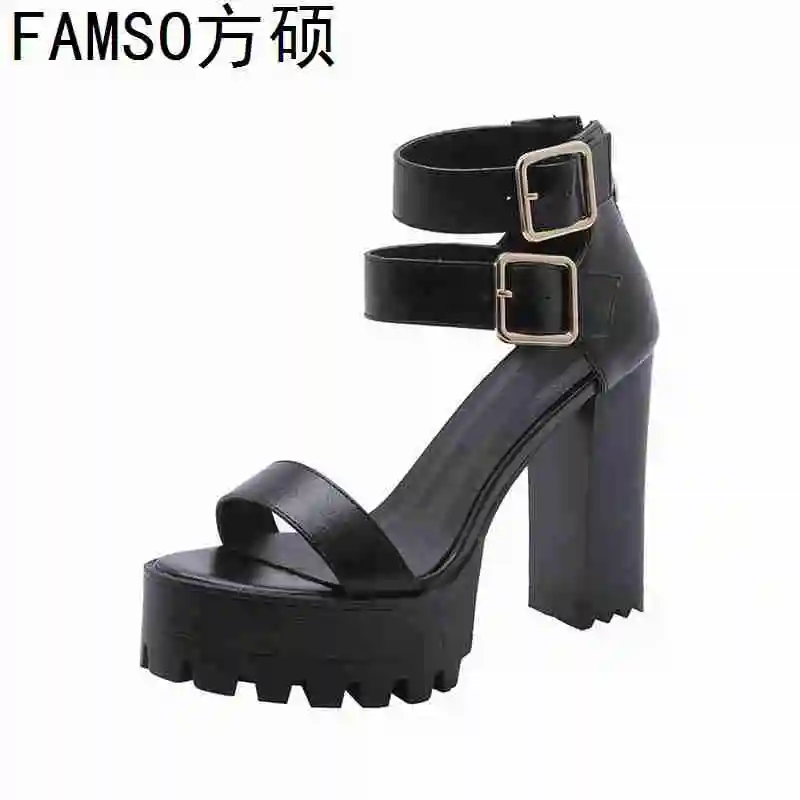 

FAMSO 2019 Shoes For Women Summer High Heels Sandals Large Size 34-42 Ankle-Wrap Buckle Summer Platforms Sandals Shoes