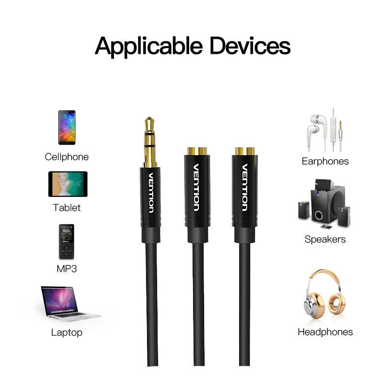 Аудио разветвитель Vention 3 5 мм штекер на 2 гнезда|cable male|audio cable maleextension 3.5mm |
