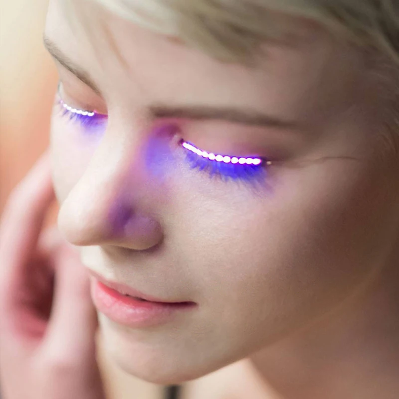 1 Pair LED Luminous False Eyelashes 2 Colors Strips Light Waterproof
