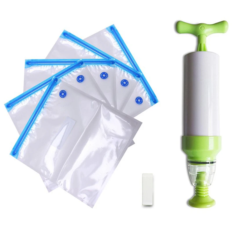 

Vacuum Sealer Vacuum Bags For Food Storage With Pump Reusable Food Packages Kitchen Organizer(Containing 5Pcs Bags)