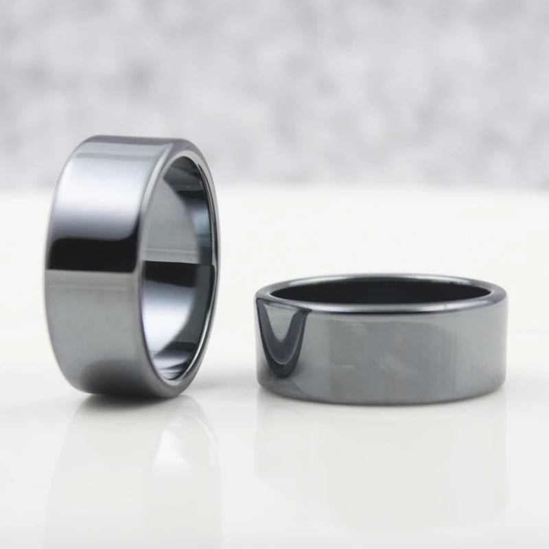 10mm Width Flat Black Female Hematite Natural Couple Men's Women's Rings Christmas Gifts, couples rings