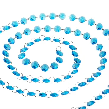 

Sky Blue Bead Chain 215cm Crystal DIY Iridescent Garland 14MM Crystal Bead Strand Octagonal home window Party Wedding Decoration