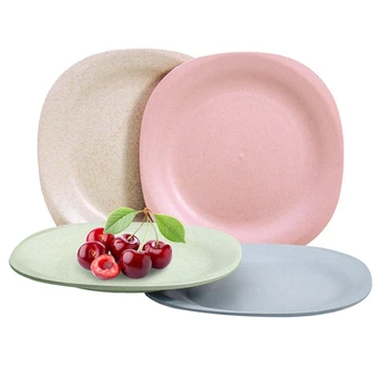 

Micro-wave Plates for Baby Feeding (4-Pack) 7.28inch, Wheat Straw Degradable Healthy Tableware Plate for Toddler Baby Kids gift