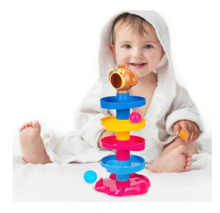 Обезьяна 5 слои башня с рулоном закручивающиеся пандусы и 3 мяча развития головоломки Развивающие игрушки для малышей