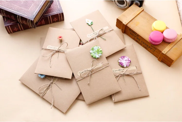 10pcs vintage kraft paper dry flowers invitation cards