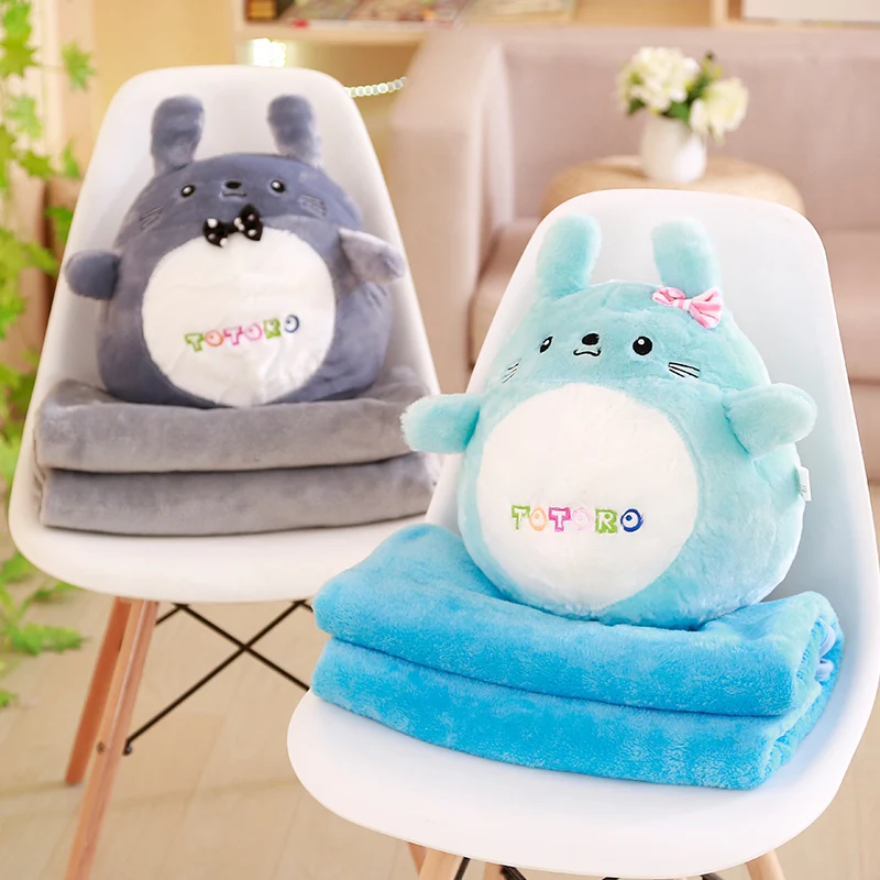 

Soft Cartoon Totoro Plush Pillows with Air Conditioning Blanket Inserted Pillow Car Blankets Cushion Plush Toys for Girls Gifts