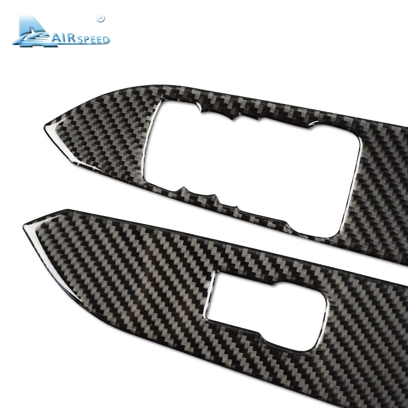 Online Airspeed fibra de carbono coche interruptor de Control de ventana panel decoración marco cubierta para Ford Mustang 2015 2016 2017 etiqueta engomada del estilo del coche