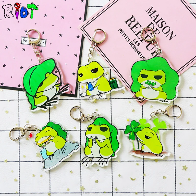 

Game Travel Frog 10Pcs/Lot Q version Keychain Figure Animal Model Kawaii Cute Acrylic Transparent High Quality Keyring Fans Gift