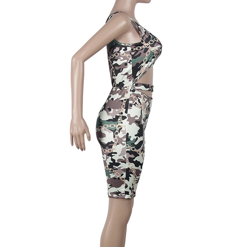 2018 Summer Sexy Fashion Chain Top Design Women Jumpsuits Camouflage Print O-Neck Sleeveless Bodycon Rompers Macacao Feminino Jumpsuits and Playsuits