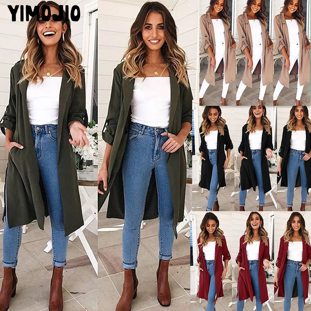 Trench Coat Women Long Coat Open Stitch Casual X-long Skirt Female Solid Slim Clothes Windbreaker Sashes Bow Outdoor Hot