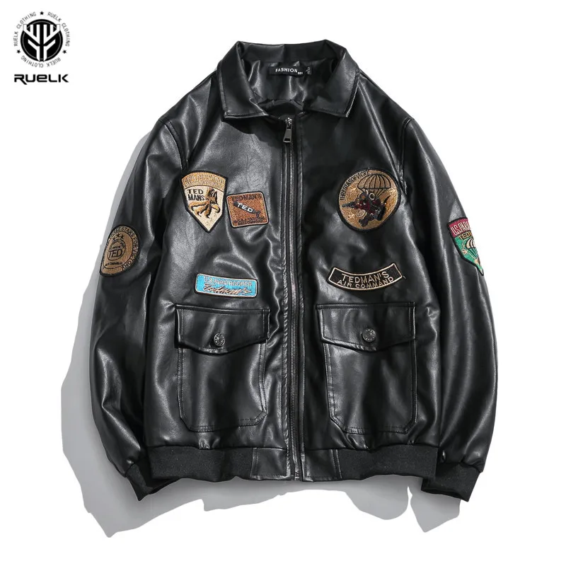 

Spring Men's Loose Embroidered PU Jacket Personality Large Size Leather Jacket Street Locomotive Style High Quality Jacket Men