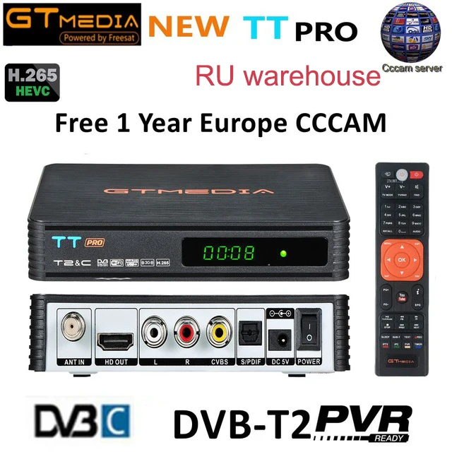 

GTMEDIA TT Pro DVB-T2/T DVB-C Satellite TV Combo Receiver Support H.265 HD 1080P + 1 Year CCCAM for Spain Poland Germany Russian