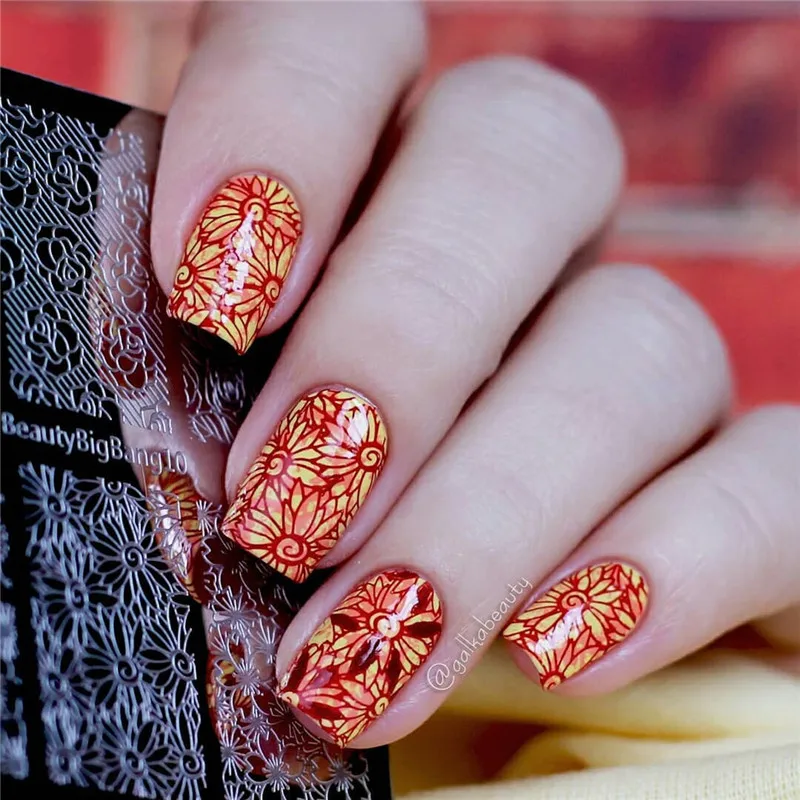 Tanie BeautyBigBang 12 sztuk zestaw do paznokci płytka do stemplowania s 10 style wzór paznokci płytka do stemplowania z przezroczysty żelowy stempel stemplowanie na paznokcie