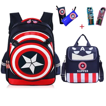 

MVK The Avengers 4 Captain America 4pcs School Bags Boys Backpack Children Primary Students Schoolbag Kids Composite Bag Mochila