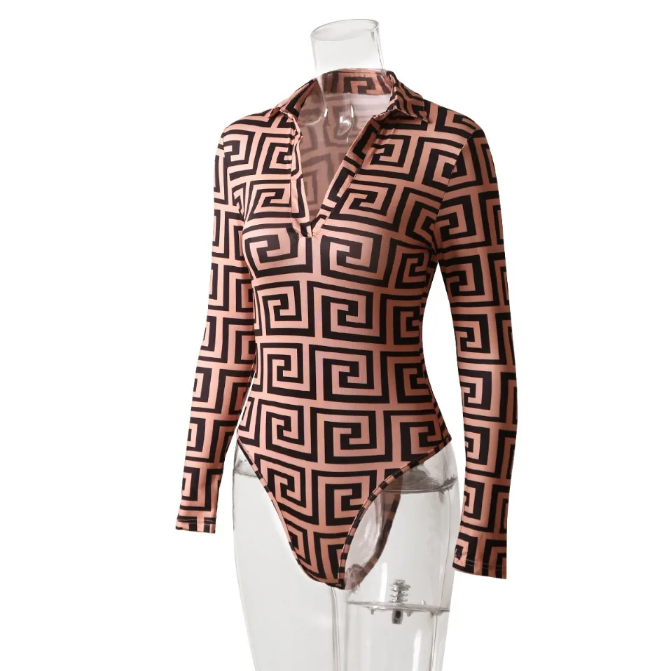 women jumpsuit sexy bodysuit mujer bodycon long sleeve club rompers palazzo print body suit  womens tops v neck streetwear 2020