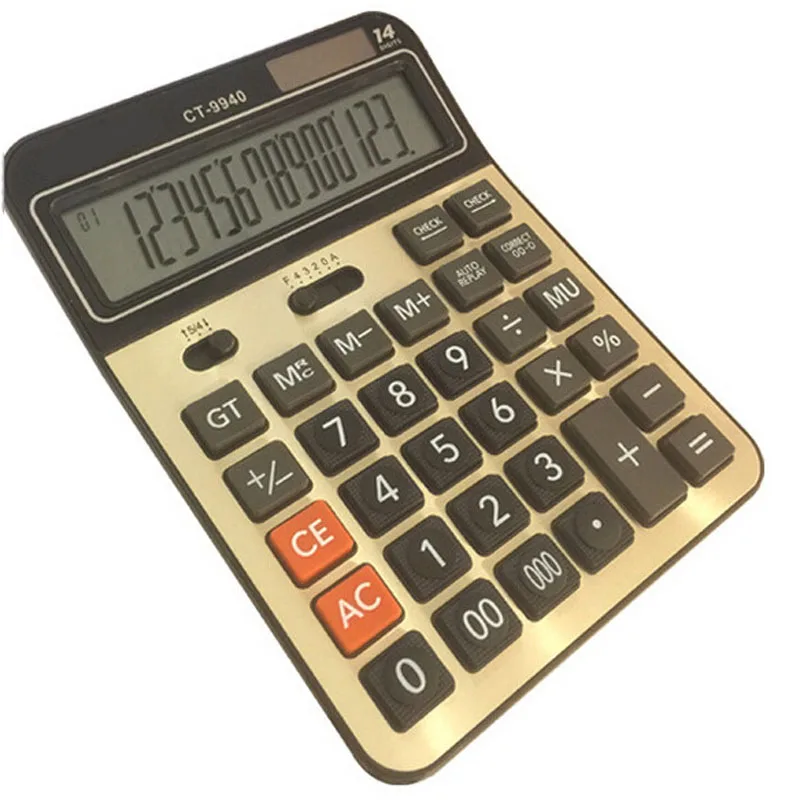 

Metal Panel Desktop Calculator Financial Office Supplies 14-digit Big Screen CT-9940