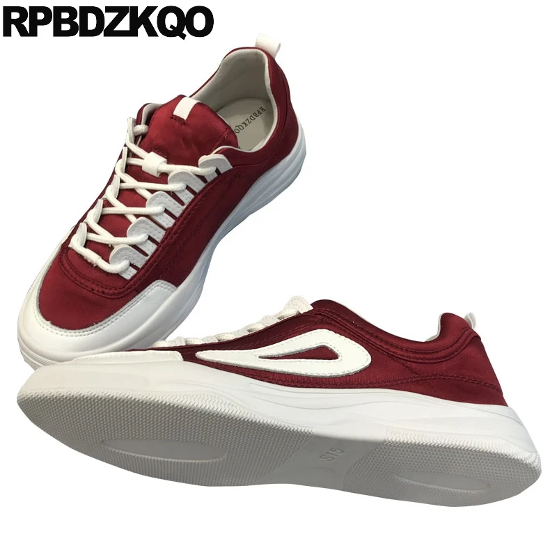 

thick sole size 35 muffin white flats elevator casual satin sneakers lace up red trainers creepers platform shoes women harajuku