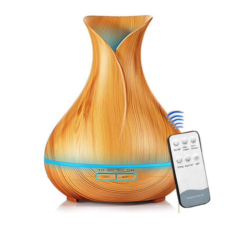 

550ML Air Humidifier Essential Oil Aromatherapy Diffuser With Remote Control Aroma Diffuser Wood Grain 7 LED Lights For Home