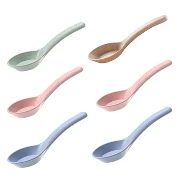 

6 pcs Wheat Straw Spoons Japanese Style Anti-scald Plastic Eco-friendly Soup Spoon Child Tableware for Home Hotel Restaurant
