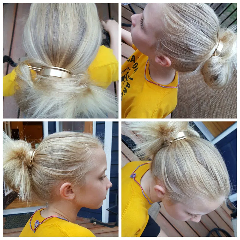 Блестящий золотой сплав булочка простая круглая заколка для волос аксессуары для волос булочка топ клетка для волос(2 комплекта/пара