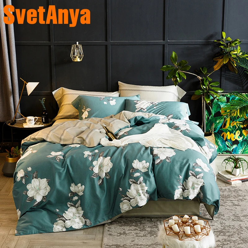 

Svetanya white Flower Bedding Sets Egyptian Cotton Sheet Pillowcases Quilt cover set Twin Queen King Double Size