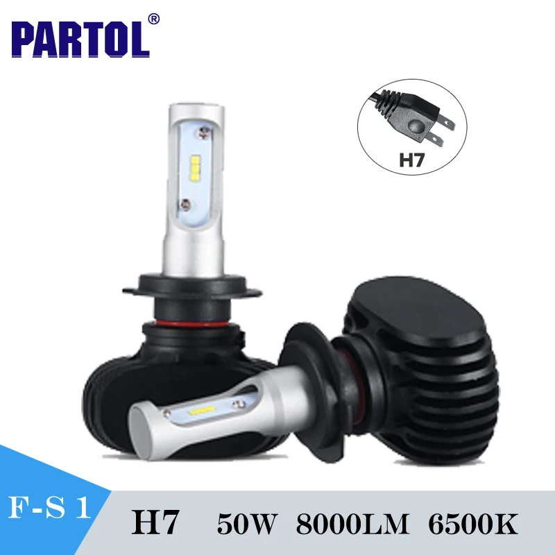 

Partol S1 H7 Car LED Headlight Bulbs Work Lights CSP Front light Single Beam 50W 8000lm 6500K Auto Front Headlamp DRL 12/24V