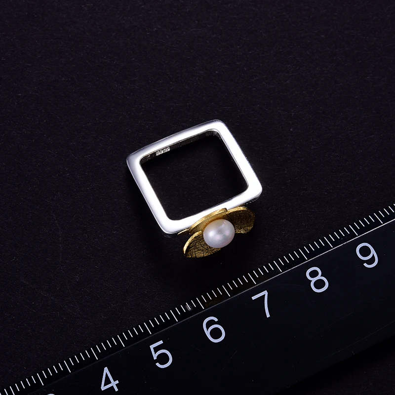 Lotus Fun Реальные Стерлингового Серебра 925 Природных Перл Handmade Fine Jewelry Square Ring Свежий