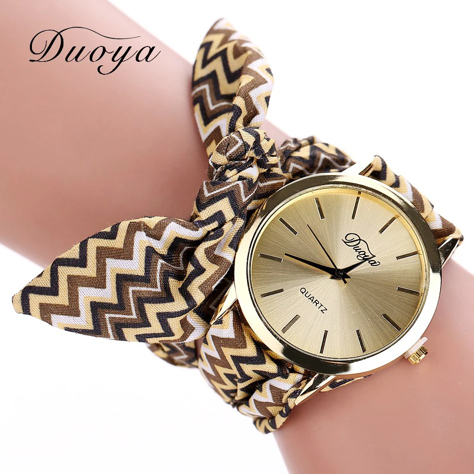 

2018 Duoya Top Brand Watch Women Fashion Casual Fabric Strap Gold Bracelet Quartz Wristwatch Women Vintage Women Dress Watch