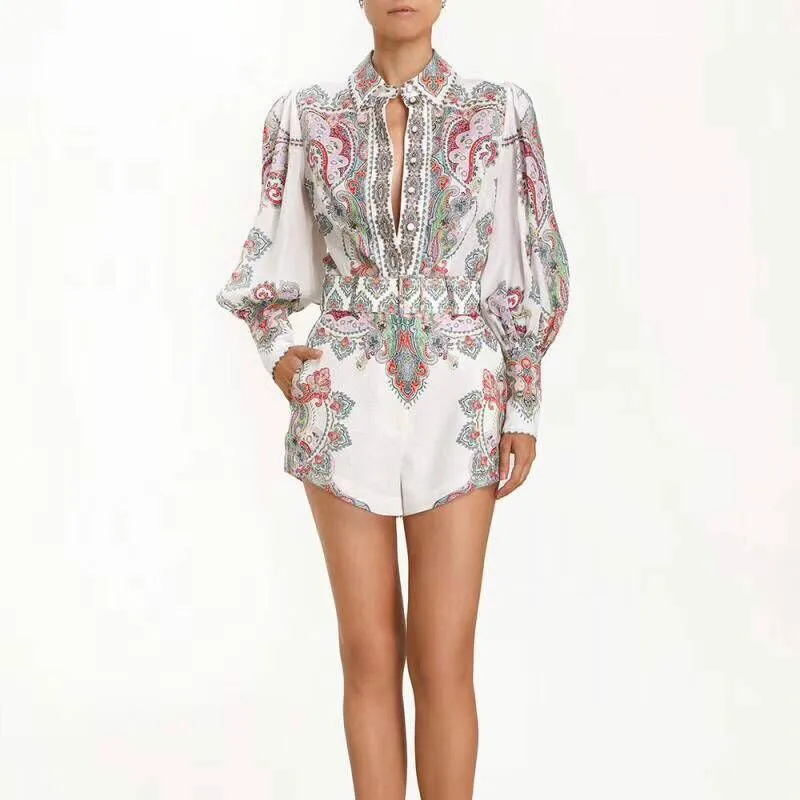 

High Quality 2019 Summer Long Sleeve Blouse and Shorts Women Sets