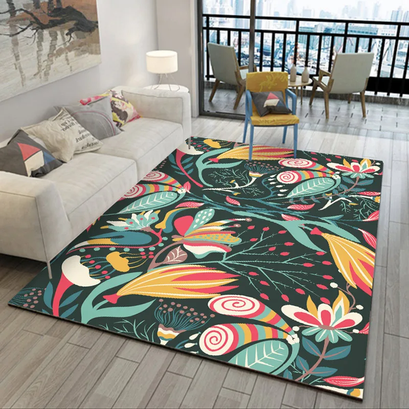 

Art Flower Pattern Living Room Carpet Anti-slip Floor Mat Decoration Coffee Table Mat Polyester Bedroom Rug Rectangular Carpets