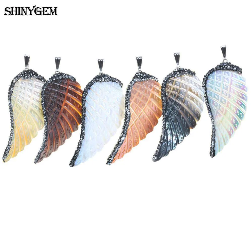 

ShinyGem Shell Pendants Angel Wing Natural Shell With Zircon Paved Pendant Shell Wing Pendant Charms DIY Necklace Jewelry Making