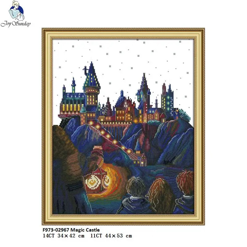 Cross Stitch Embroidery Kits for Adults Kids WOWDECOR Magic Castle 11CT Stamped DIY DMC Needlework Easy Beginners 