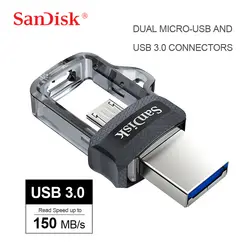 SanDisk USB 3,0 двойной OTG накопитель 32 ГБ 64 ГБ 128 ГБ 150 м/с USB флешка 16 ГБ U диск для на базе Android устройством и компьютером