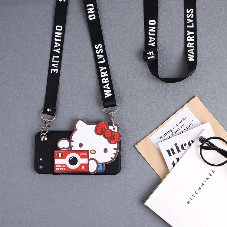 Kopen Case Voor iPhone 6 hello kitty camera stijl zachte TPU cover voor iPhone 5 s cartoon shell voor iPhone 7 8 plus meisje gift + strap