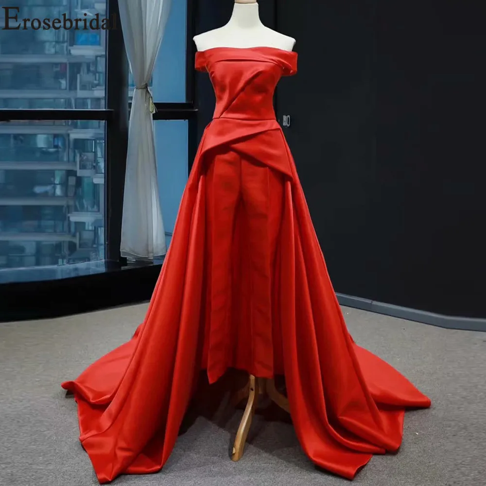 

Erosebridal New Arrival Red Evening Dress Vintage Evening Gowns off the Shoulder Women Formal Party Dress Satin Long Dress 2019