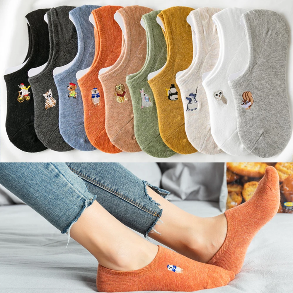 

Animal Cartoon Pattern Socks for Women Candy Color Small Boat Socks Summer Breathable Casual Girls Funny Novelty Ankle Socks