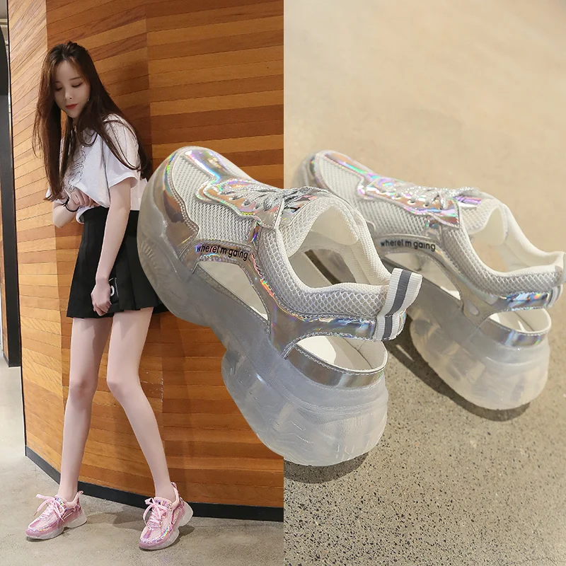 

2019 Women's Sandals Bottom Breathable Casual Sports Sandal 2019 New Summer Hollow Thick Student Sneaker Bling Breathable Shoes