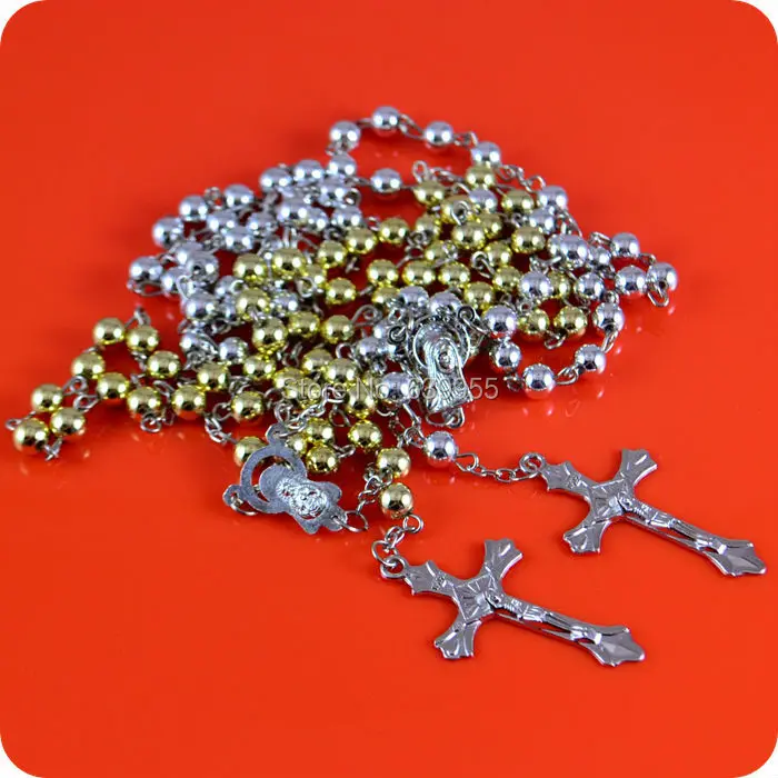 Rosary Beads INRI JESUS Cross Crucifix Pendant Necklace Catholic