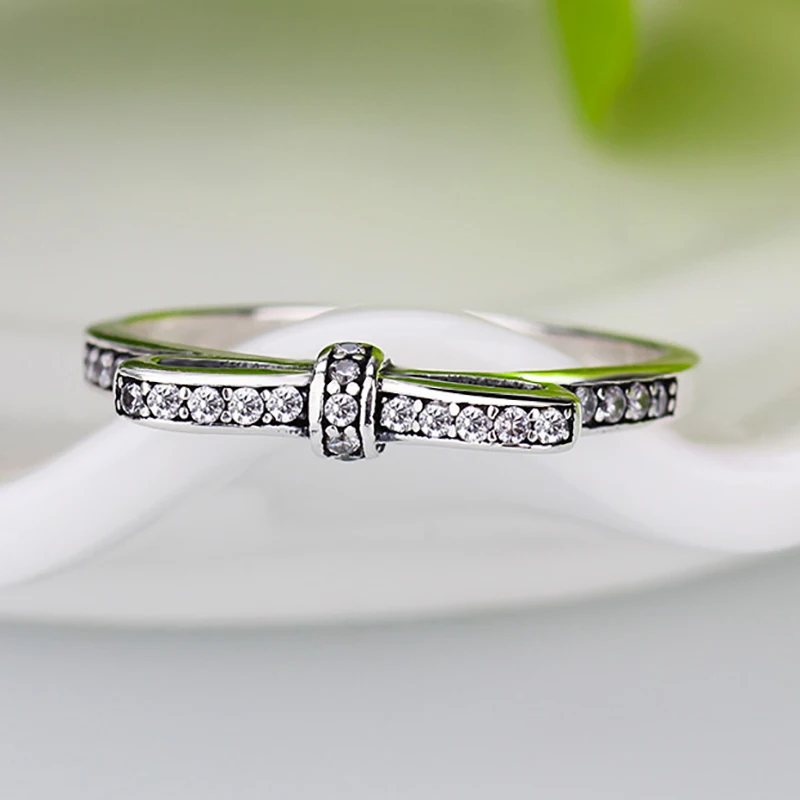New arrival Silver Color Personality Bowknot Stackable Brand Ring Micro Pave CZ for Women Wedding Jewelry Gift