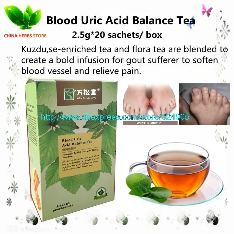 1 boxes (20 packs) Blood Uric Acid Balance Tea Rheumatoid arthritis prevention of gout pain