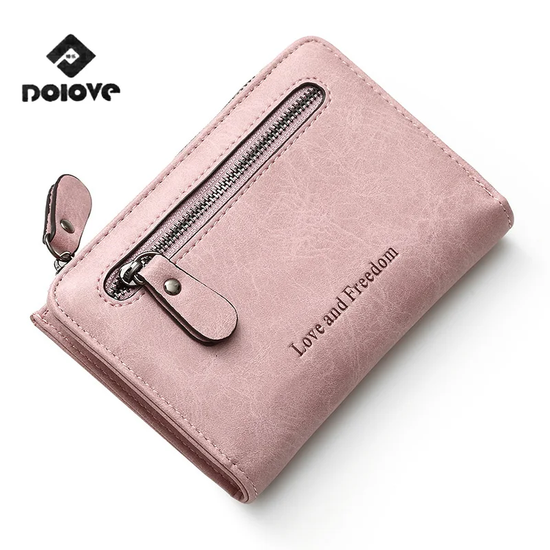 

DOLOV 2017 Wallet female short European and American version of the simple wild retro two folding buckle student wallet wallet