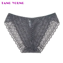 Plus Size Sexy Lace Panties Soft Breathable Briefs Women Underwear Ladies Panty Transparent Tempting Low-Rise Cotton Lingerie